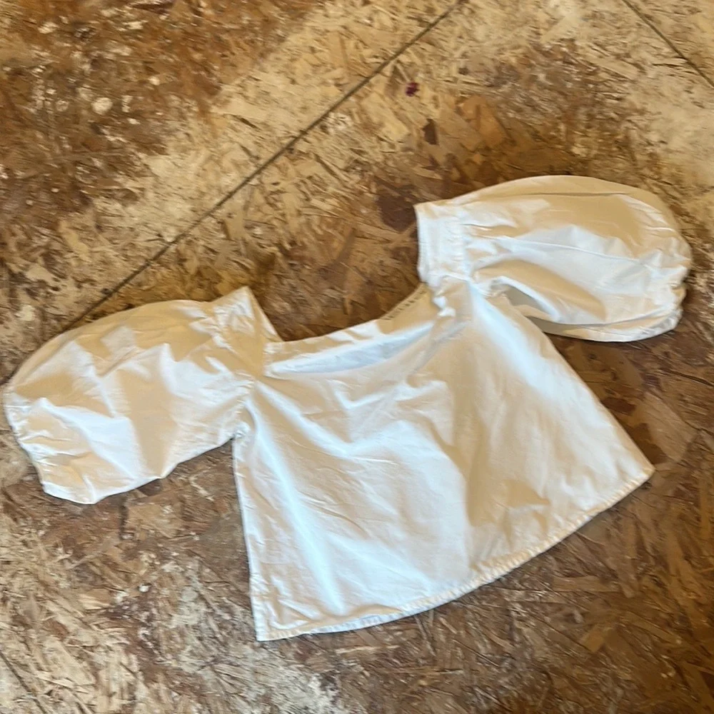 Anthropologie x Mare Mare White Off Shoulder Puff Sleeve Crop top blouse Sz S